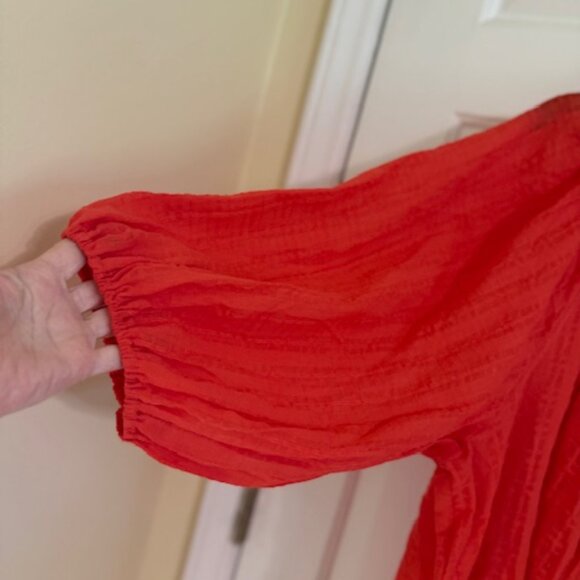 Max Studio Crochet Trim Eyelet Round Neck Top in Lava - Picture 3 of 5